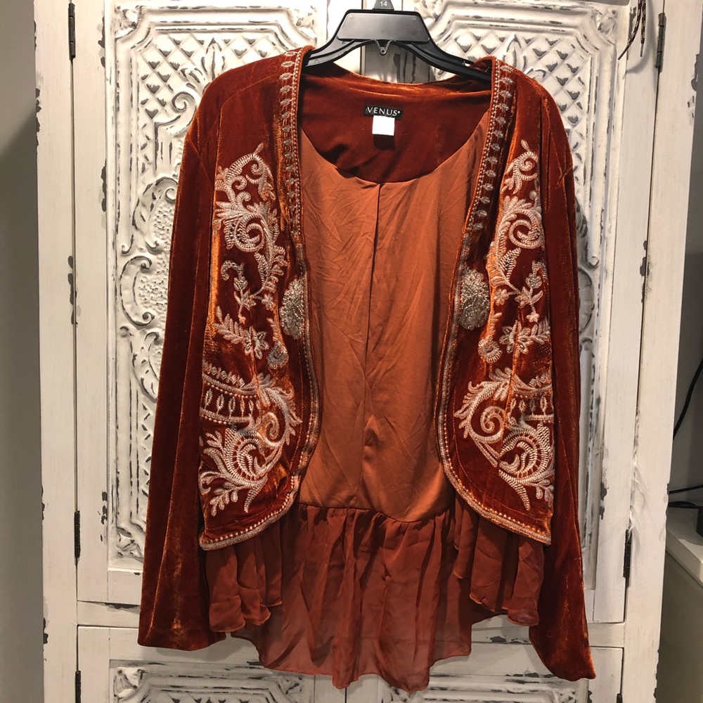 Venus Burnt Orange Velvet Boho jacket size L